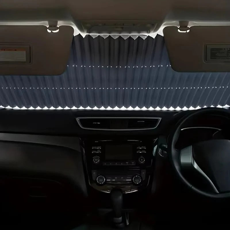 Retractable Car Windshield Sunshade Curtain Set - Front & Rear Protection for UV Rays & Heat Reduction