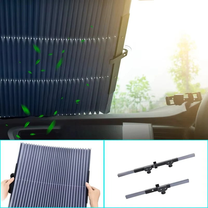 Retractable Car Windshield Sunshade Curtain Set - Front & Rear Protection for UV Rays & Heat Reduction