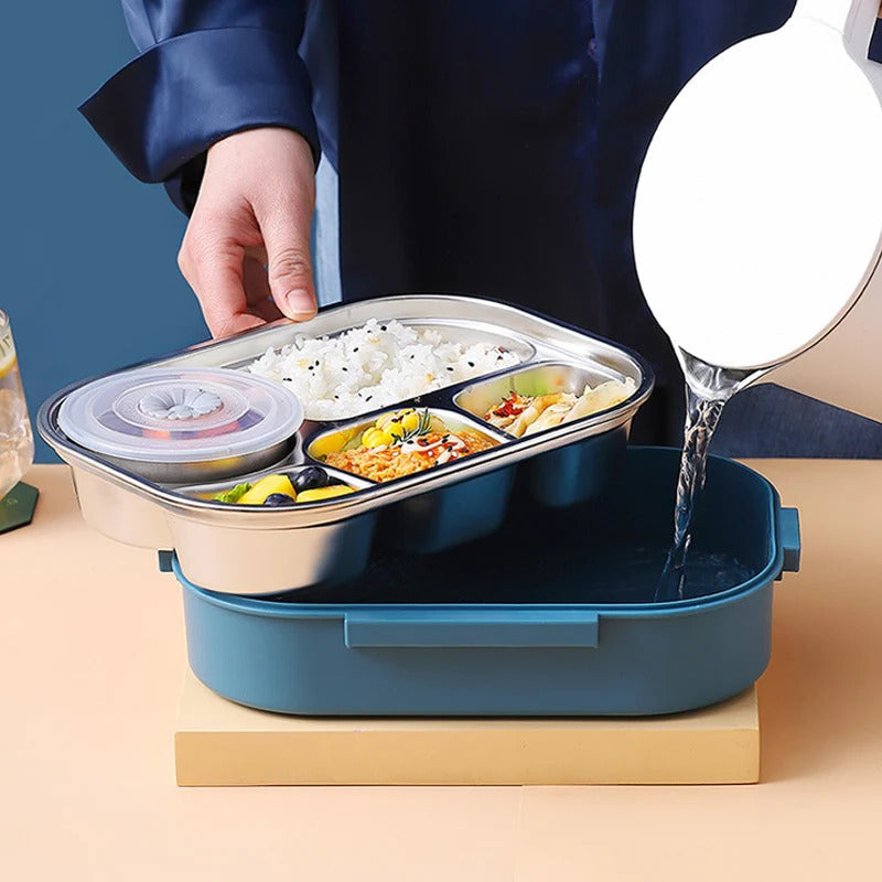 Stainless Steel Thermal Lunch Box with 4 Compartments - Insulated Food Container for Hot & Cold Meals