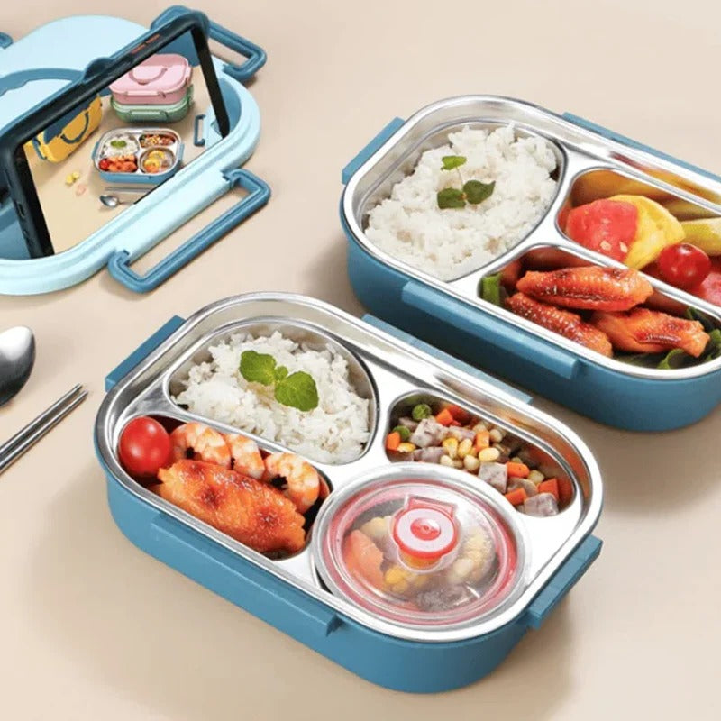Stainless Steel Thermal Lunch Box with 4 Compartments - Insulated Food Container for Hot & Cold Meals