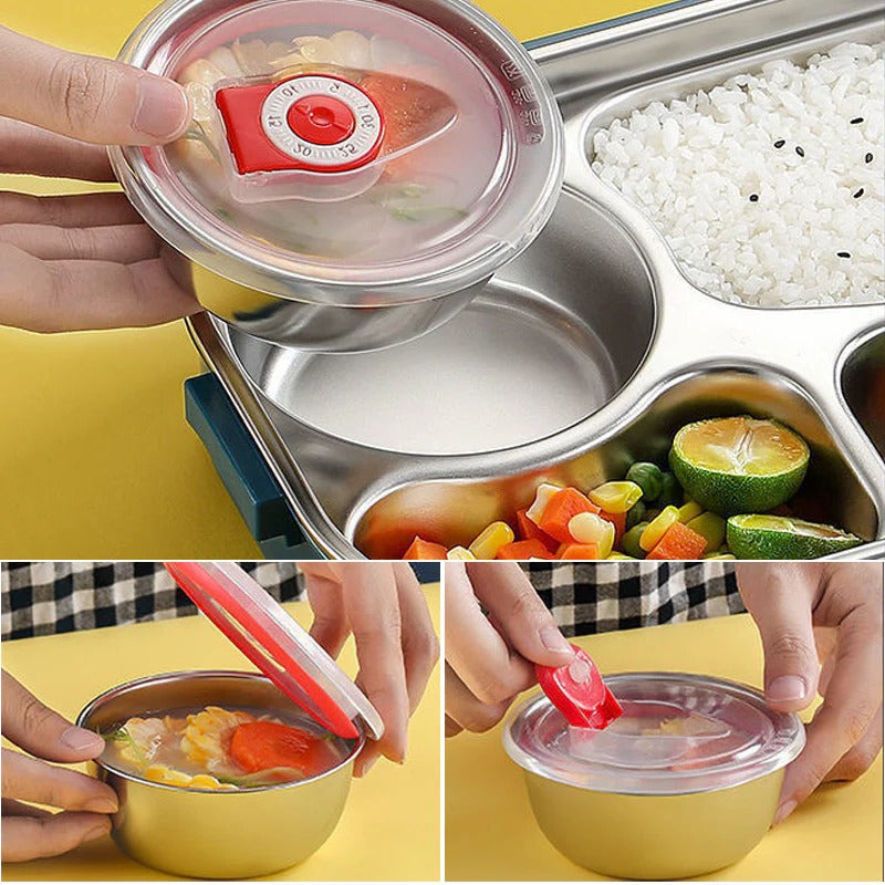 Stainless Steel Thermal Lunch Box with 4 Compartments - Insulated Food Container for Hot & Cold Meals