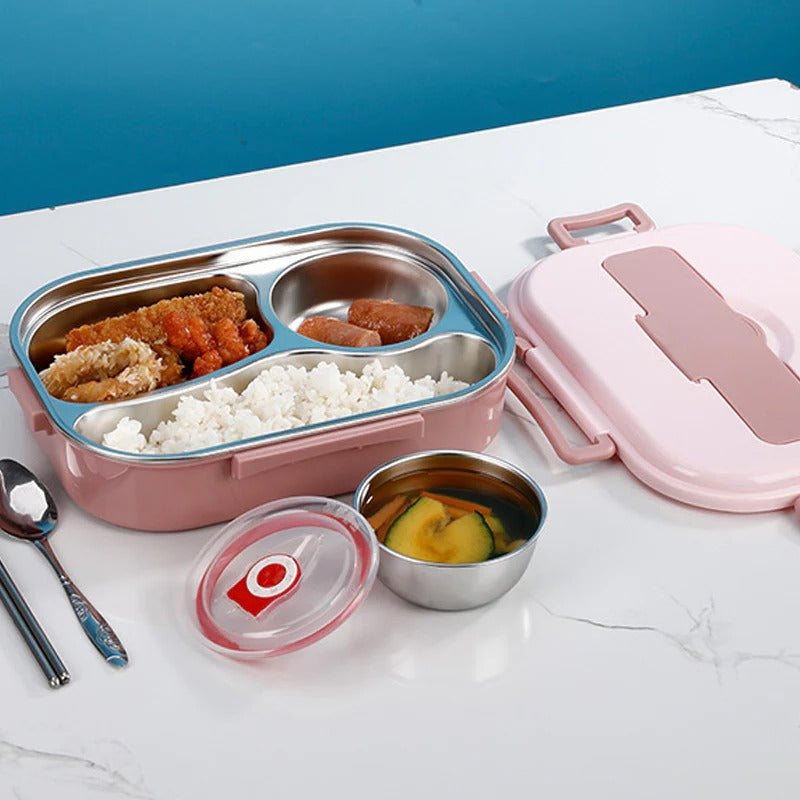 Stainless Steel Thermal Lunch Box with 4 Compartments - Insulated Food Container for Hot & Cold Meals