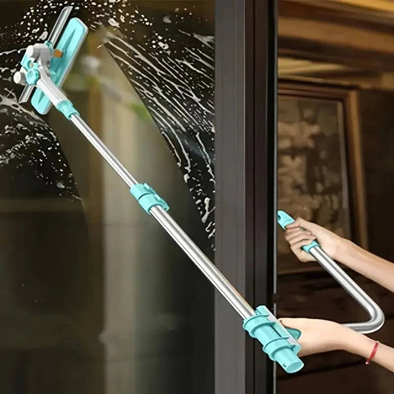 Extendable Long Handle Window Cleaning Brush - Streak-Free, Reach High Windows with Ease