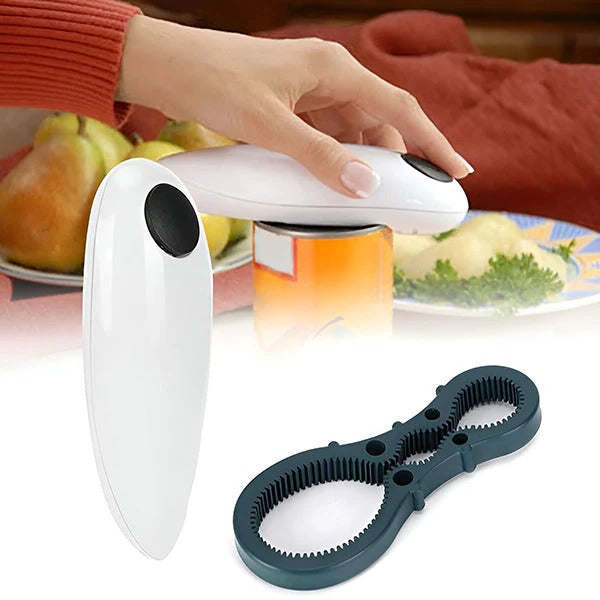 Automatic Hands-Free Electric Can Opener with Integrated Bottle Opener – Effortless Kitchen Tool for Easy Opening