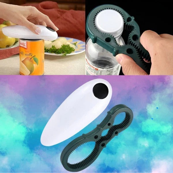 Automatic Hands-Free Electric Can Opener with Integrated Bottle Opener – Effortless Kitchen Tool for Easy Opening