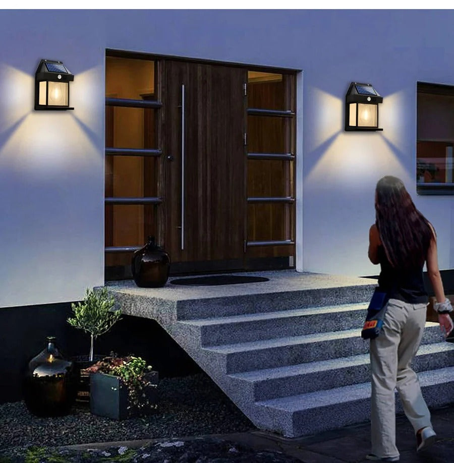 Set of 2 Solar Wall Lamps for Outdoor Use - Energy-Efficient LED Lighting for Patios, Gardens, and Pathways