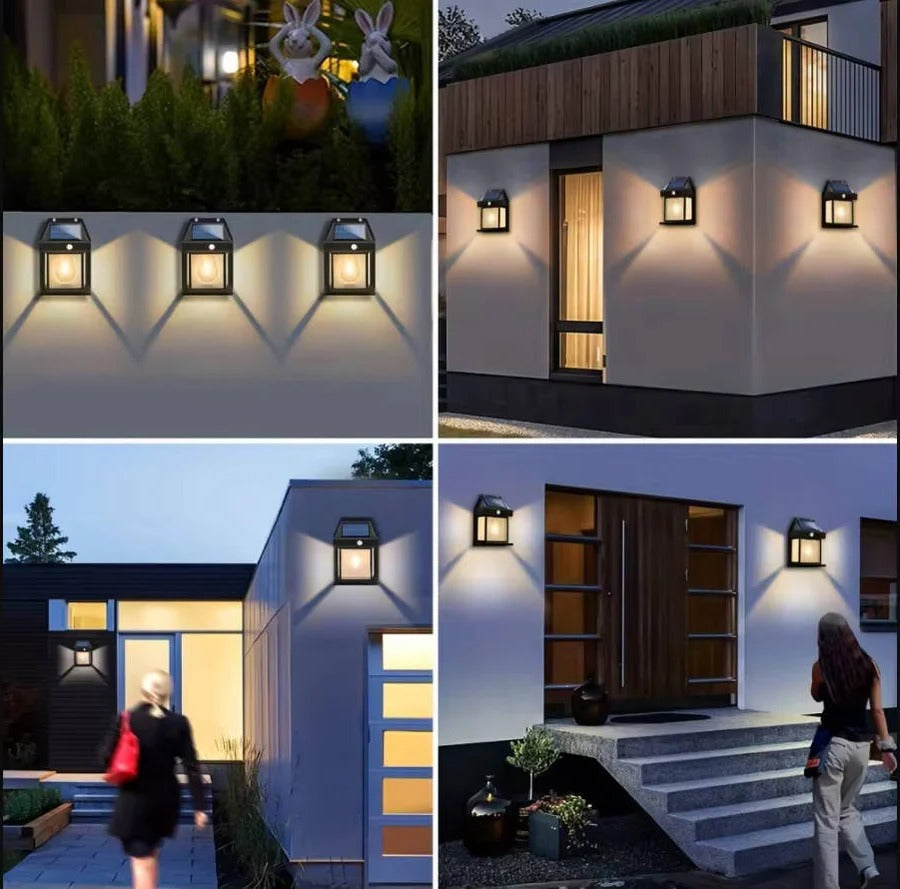 Set of 2 Solar Wall Lamps for Outdoor Use - Energy-Efficient LED Lighting for Patios, Gardens, and Pathways