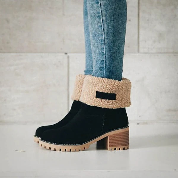 Women's Stylish Block Heel Snow Boots - Warm & Cozy Winter Footwear