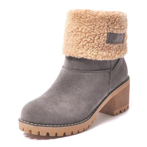 Women's Stylish Block Heel Snow Boots - Warm & Cozy Winter Footwear