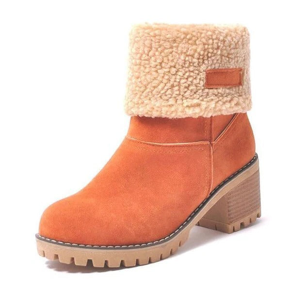 Women's Stylish Block Heel Snow Boots - Warm & Cozy Winter Footwear
