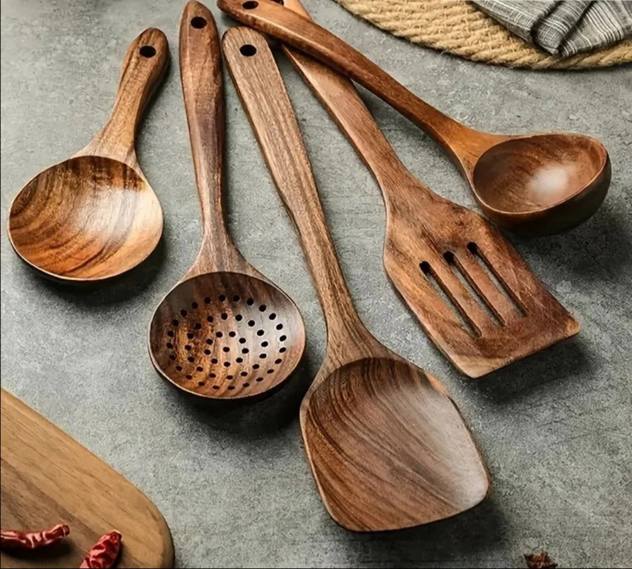 Premium Natural Teak Wood Kitchen Set - Eco-Friendly, Durable & Stylish Cookware Collection