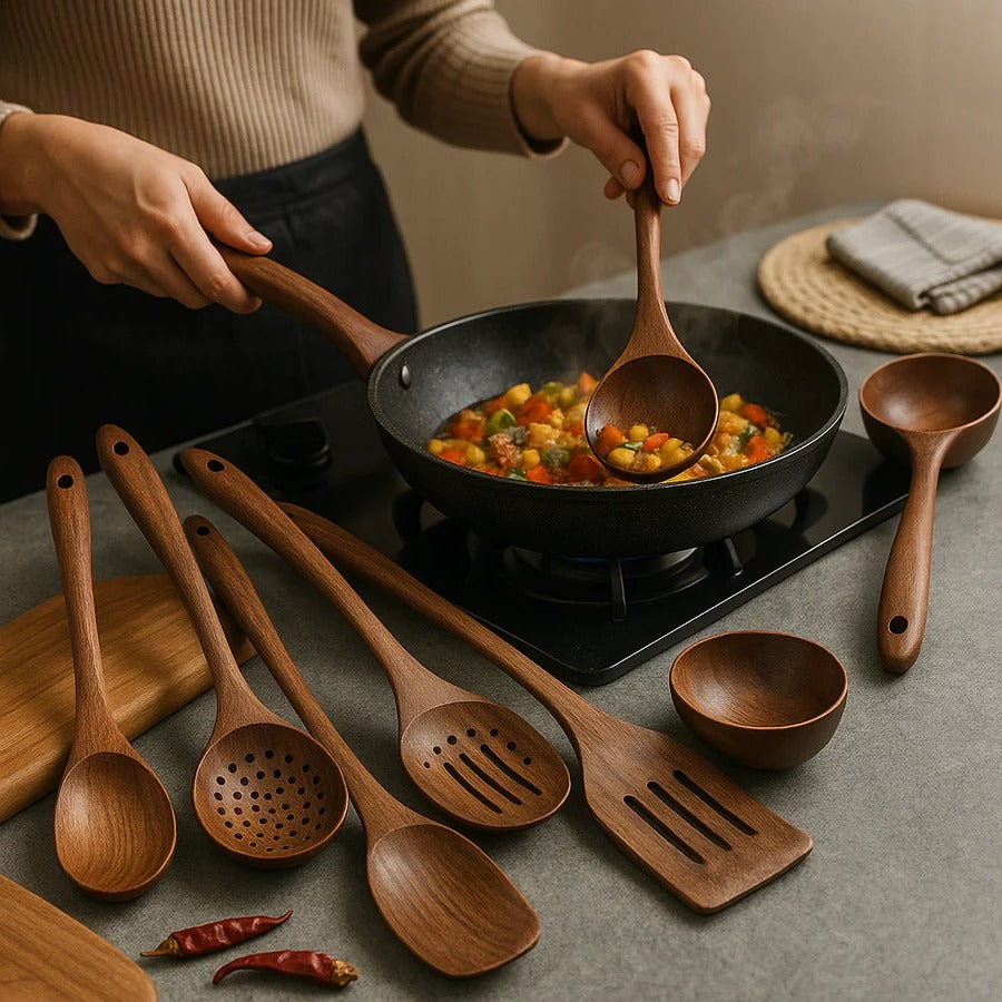Premium Natural Teak Wood Kitchen Set - Eco-Friendly, Durable & Stylish Cookware Collection