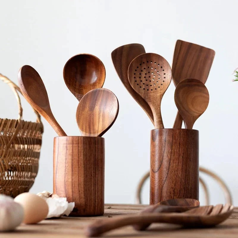Premium Natural Teak Wood Kitchen Set - Eco-Friendly, Durable & Stylish Cookware Collection