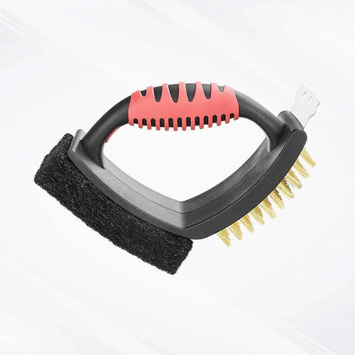 3-in-1 Grill Brush with Durable Brass Bristles & Heavy-Duty Scraper - Perfect for BBQ Cleaning