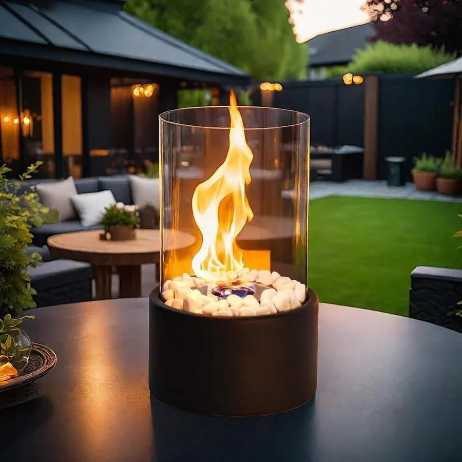 Compact Mini Portable Glass Tabletop Fireplace - Elegant Indoor/Outdoor Decorative Heater