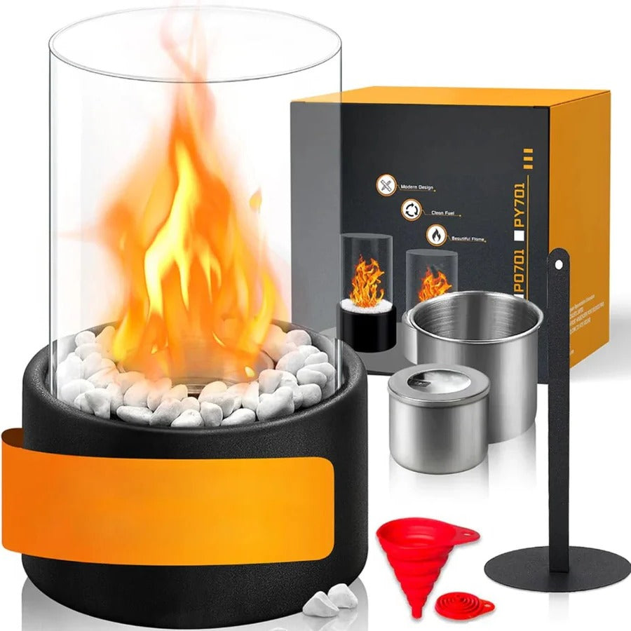 Compact Mini Portable Glass Tabletop Fireplace - Elegant Indoor/Outdoor Decorative Heater