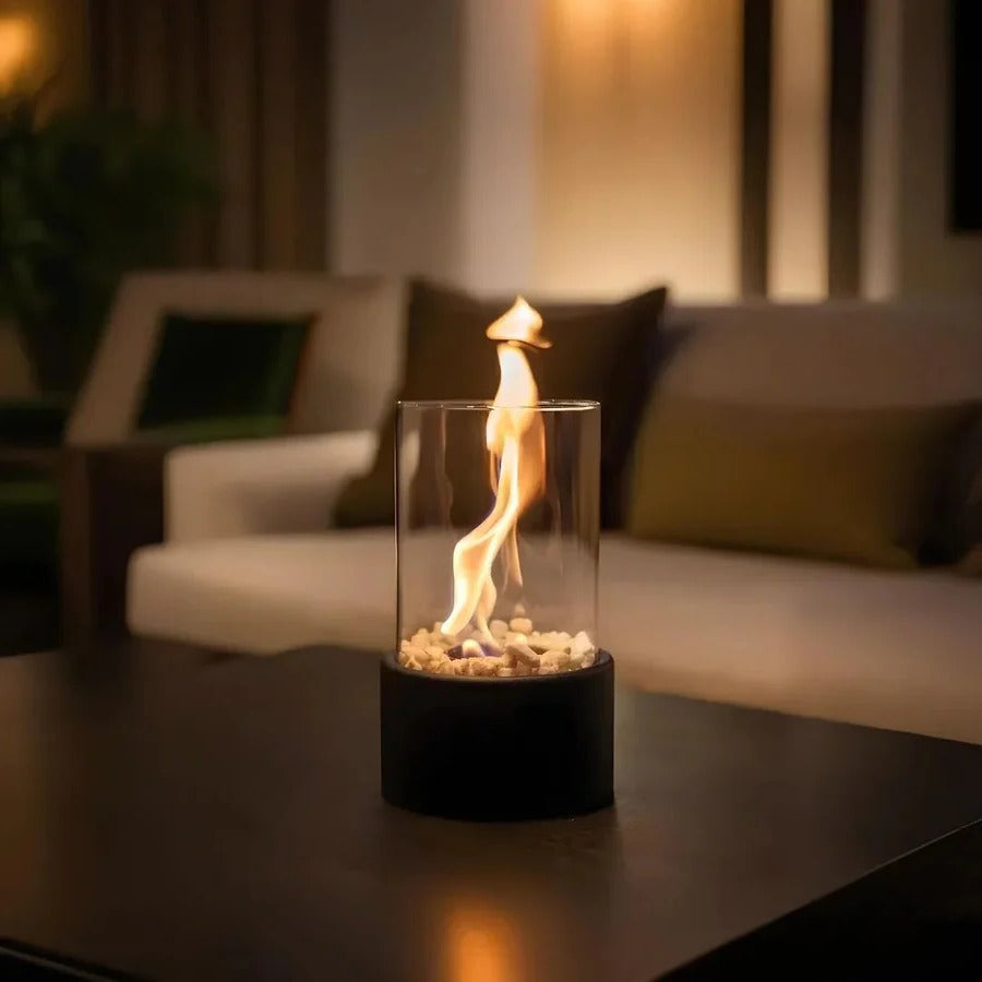 Compact Mini Portable Glass Tabletop Fireplace - Elegant Indoor/Outdoor Decorative Heater