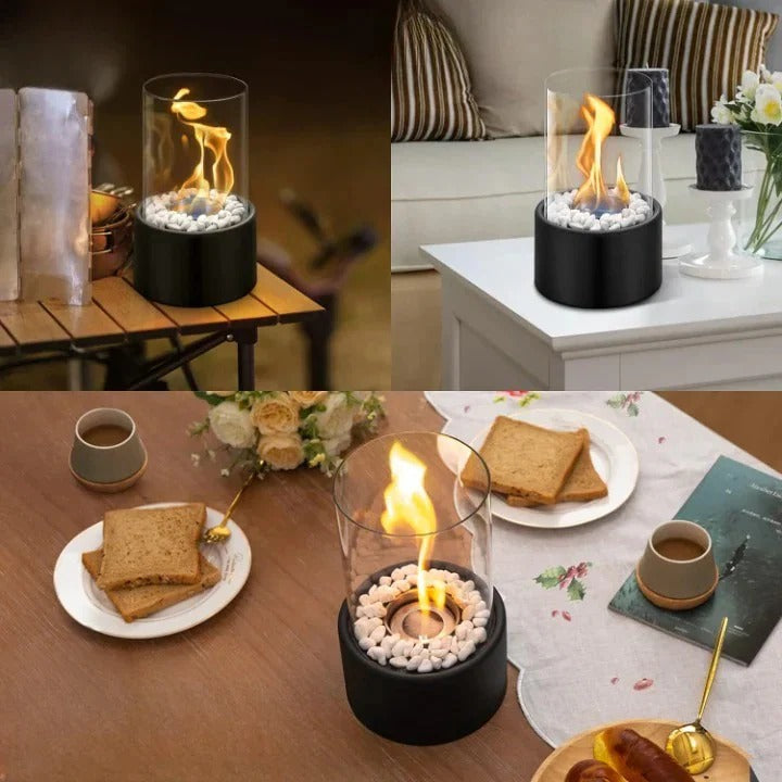 Compact Mini Portable Glass Tabletop Fireplace - Elegant Indoor/Outdoor Decorative Heater