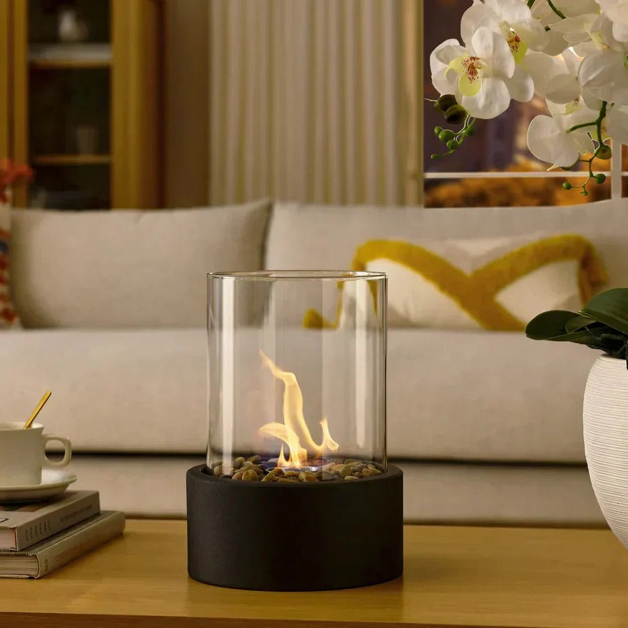 Compact Mini Portable Glass Tabletop Fireplace - Elegant Indoor/Outdoor Decorative Heater