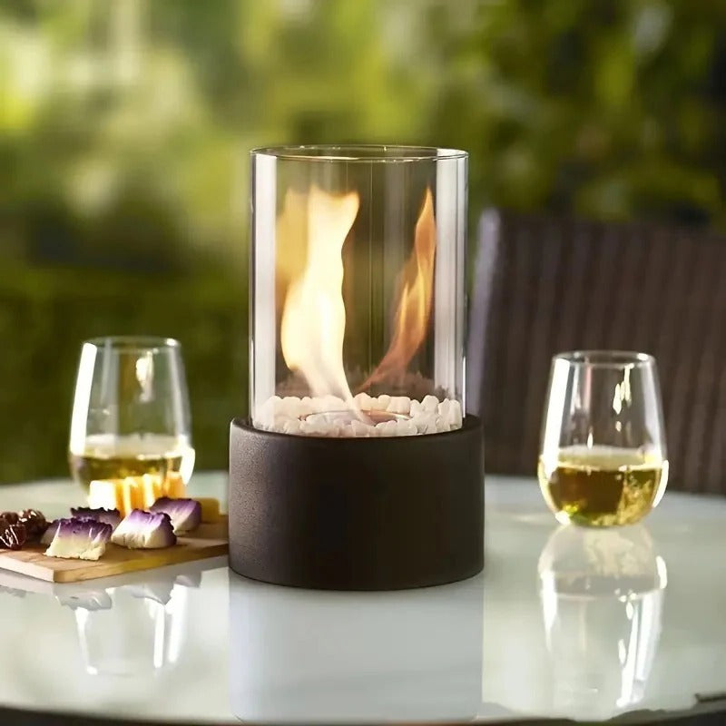 Compact Mini Portable Glass Tabletop Fireplace - Elegant Indoor/Outdoor Decorative Heater