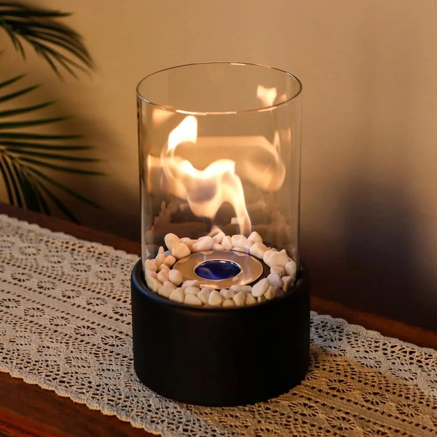 Compact Mini Portable Glass Tabletop Fireplace - Elegant Indoor/Outdoor Decorative Heater