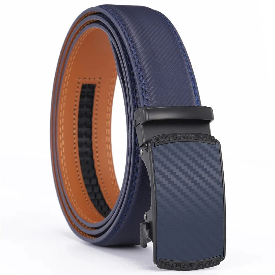 Men's Premium Genuine Leather Belt with Slide Automatic Buckle - Adjustable, Stylish & Durable