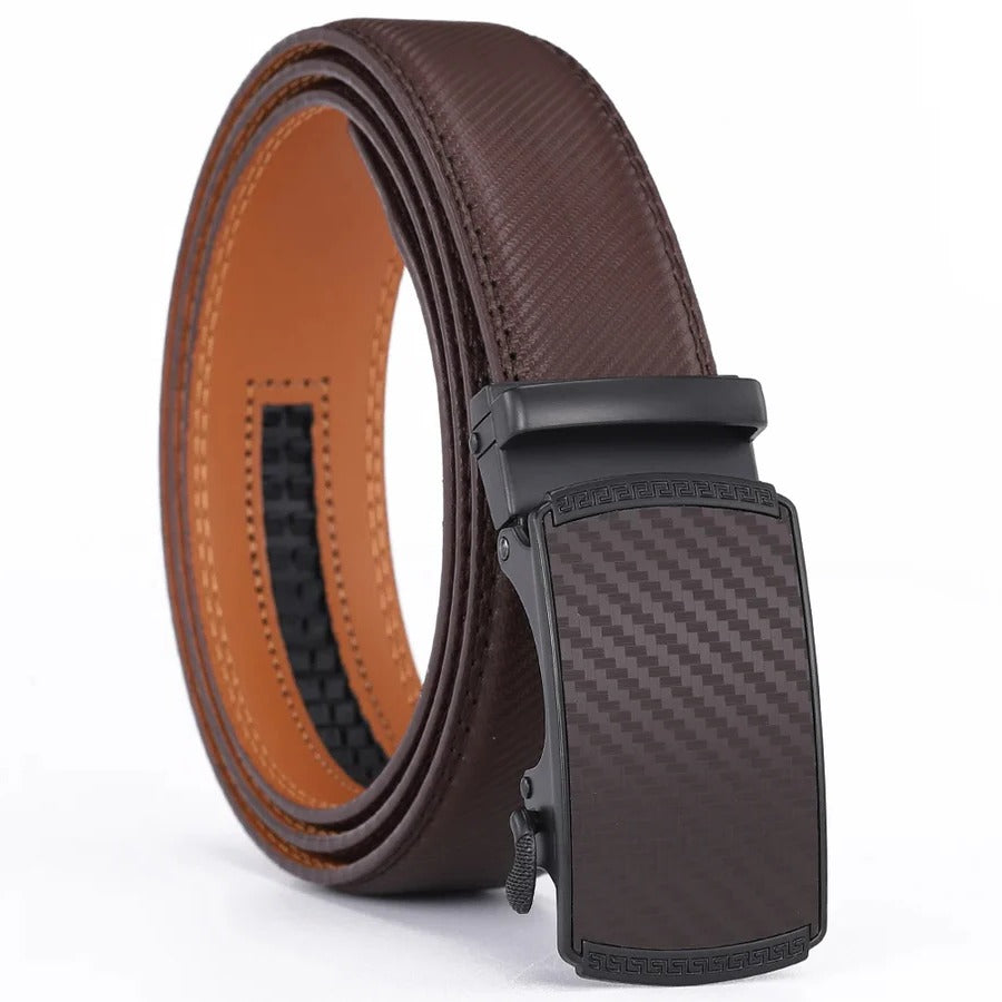 Men's Premium Genuine Leather Belt with Slide Automatic Buckle - Adjustable, Stylish & Durable