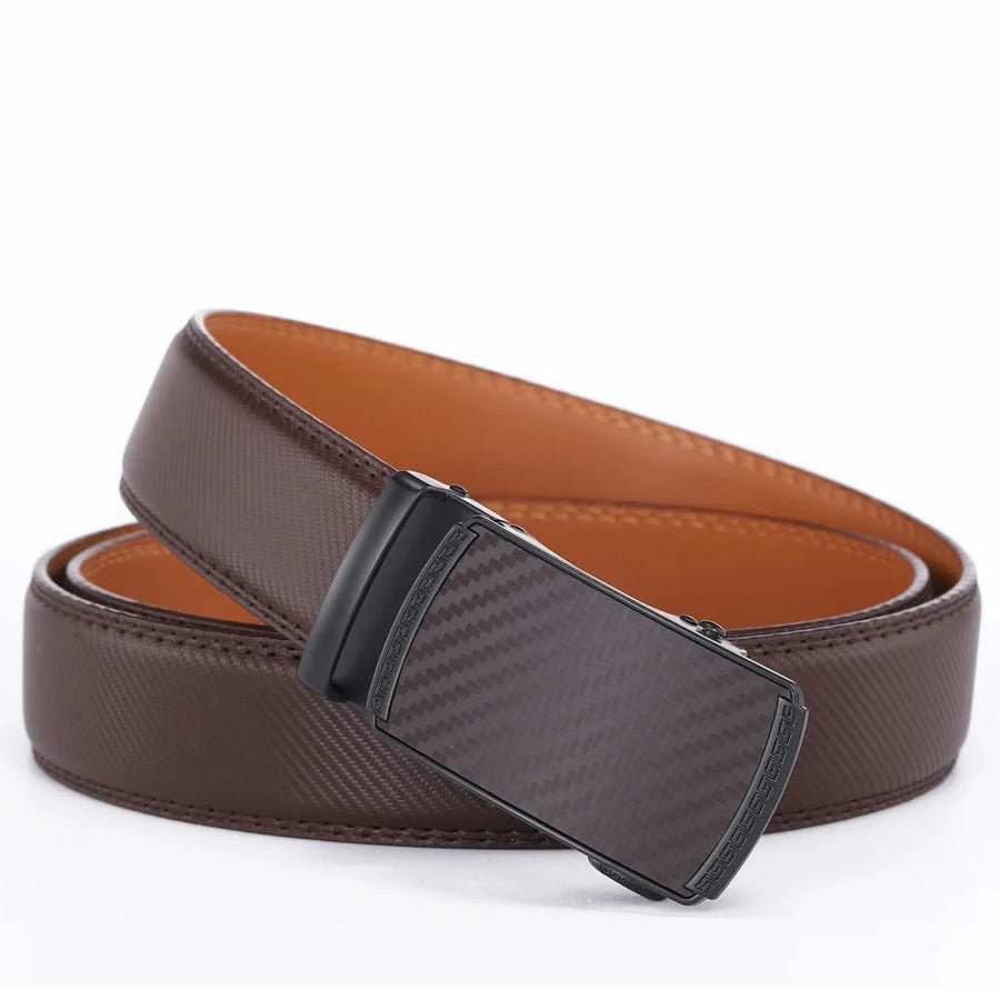 Men's Premium Genuine Leather Belt with Slide Automatic Buckle - Adjustable, Stylish & Durable