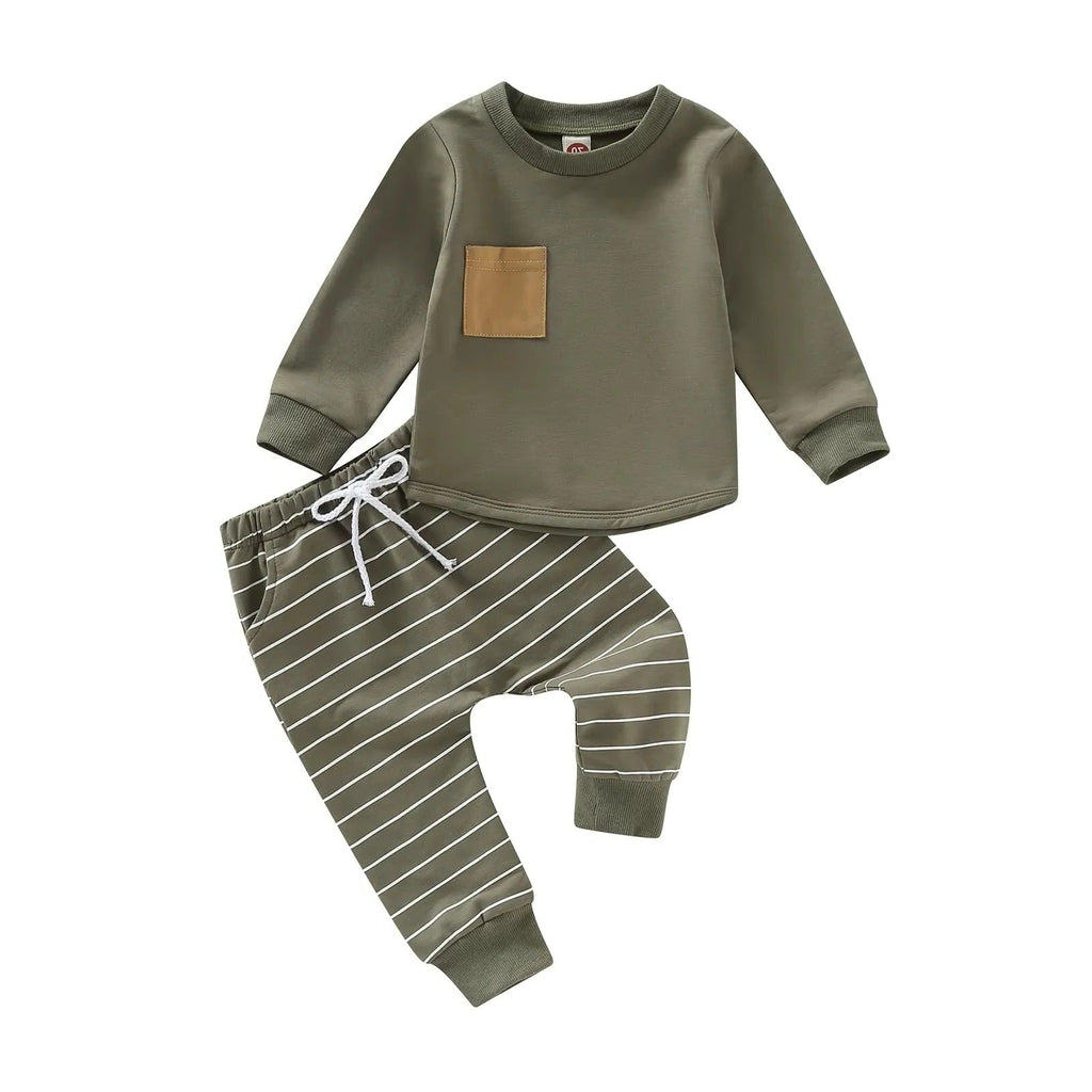 Toddler Boys Fall Outfit Set - Cozy Pullover & Striped Pants, 2-Piece Clothing Set for Boys