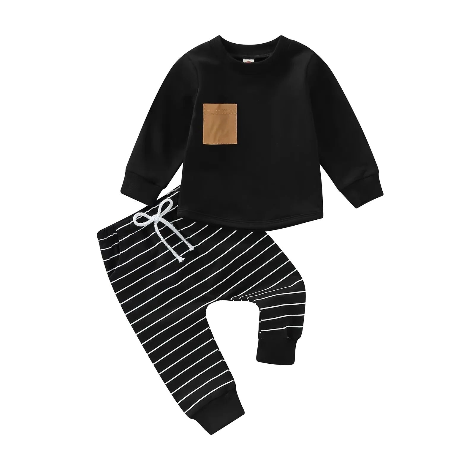 Toddler Boys Fall Outfit Set - Cozy Pullover & Striped Pants, 2-Piece Clothing Set for Boys