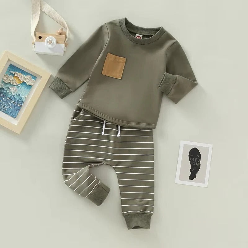 Toddler Boys Fall Outfit Set - Cozy Pullover & Striped Pants, 2-Piece Clothing Set for Boys