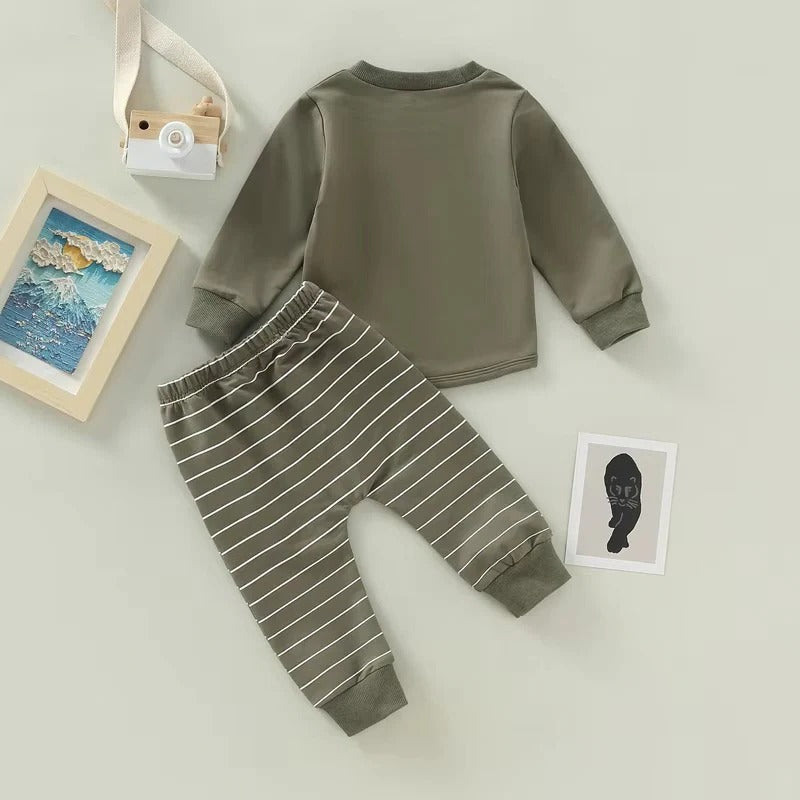 Toddler Boys Fall Outfit Set - Cozy Pullover & Striped Pants, 2-Piece Clothing Set for Boys