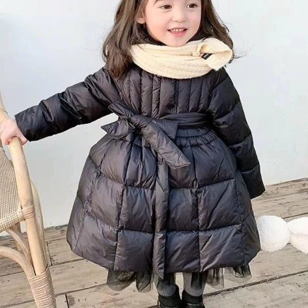 Toddler Girls' Hooded Winter Puffer Coat with Adjustable Belt - Warm & Stylish Outerwear