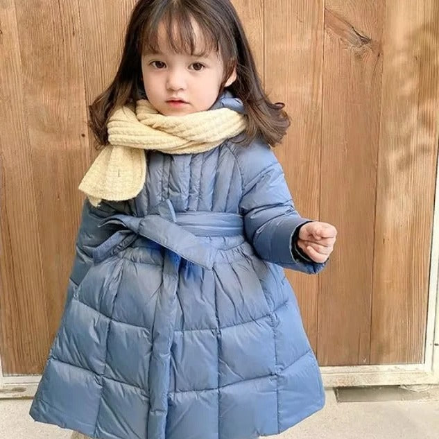 Toddler Girls' Hooded Winter Puffer Coat with Adjustable Belt - Warm & Stylish Outerwear