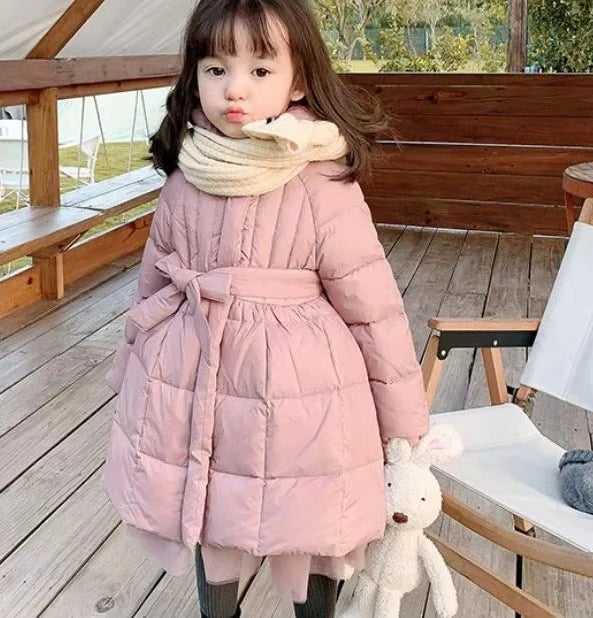 Toddler Girls' Hooded Winter Puffer Coat with Adjustable Belt - Warm & Stylish Outerwear