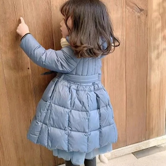 Toddler Girls' Hooded Winter Puffer Coat with Adjustable Belt - Warm & Stylish Outerwear