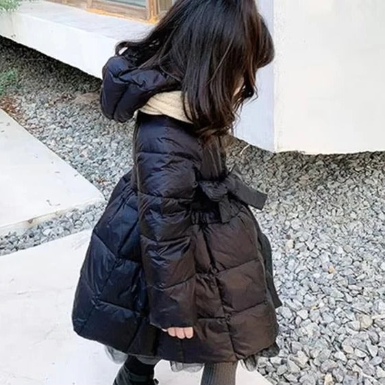 Toddler Girls' Hooded Winter Puffer Coat with Adjustable Belt - Warm & Stylish Outerwear