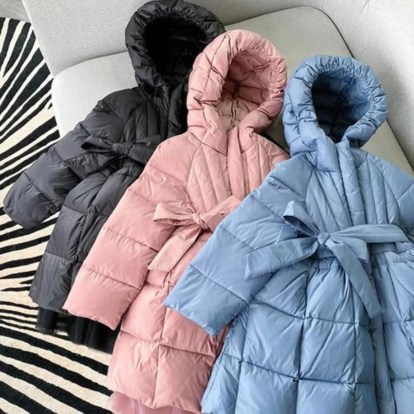 Toddler Girls' Hooded Winter Puffer Coat with Adjustable Belt - Warm & Stylish Outerwear