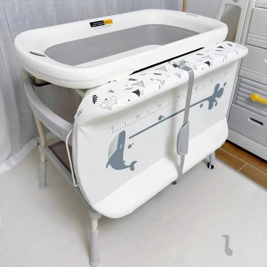 Adjustable Height Foldable Baby Changing Table with Integrated Bath - Space-Saving Design for Convenient Diaper Changes