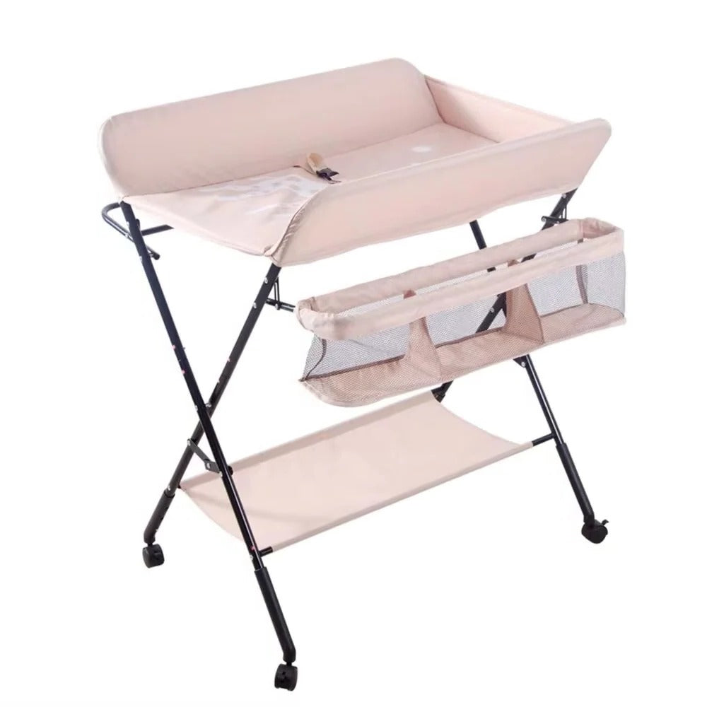Adjustable Height Foldable Baby Changing Table with Integrated Bath - Space-Saving Design for Convenient Diaper Changes