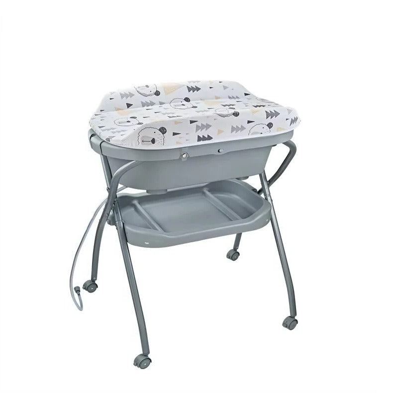 Adjustable Height Foldable Baby Changing Table with Integrated Bath - Space-Saving Design for Convenient Diaper Changes