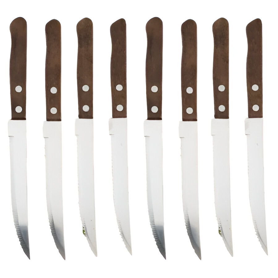 Premium Stainless Steel Steak Knife Set with Ergonomic Wooden Handles & Serrated Edges - Perfect for Grilling & Dining