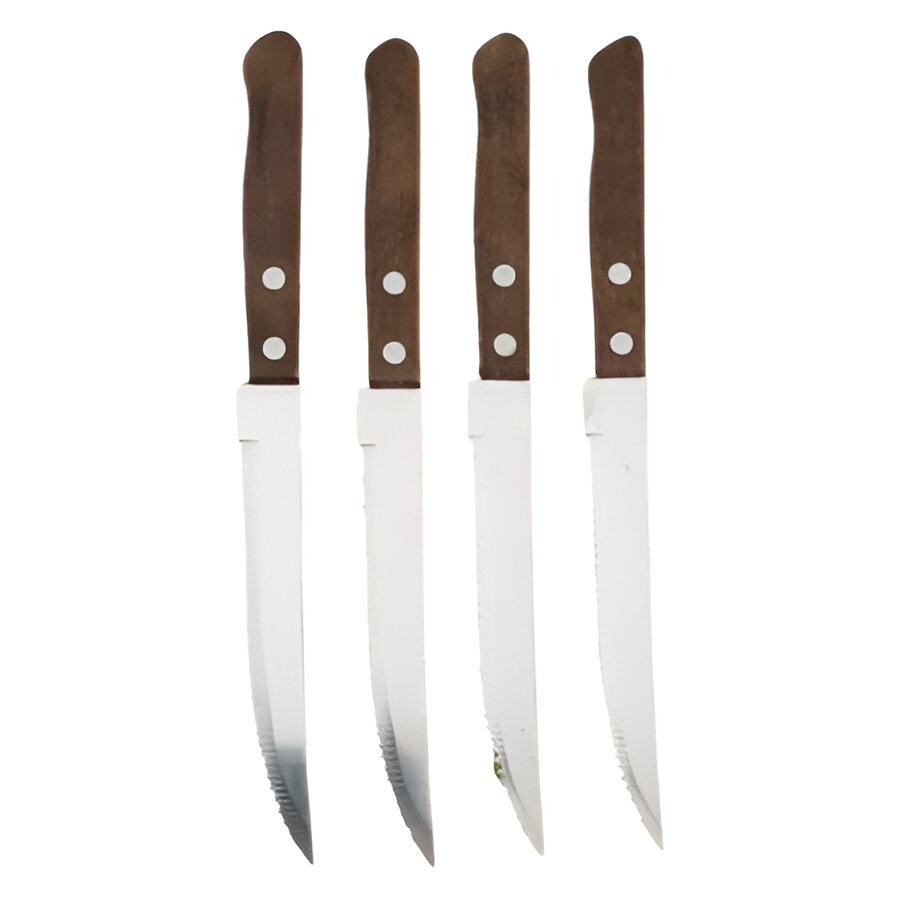 Premium Stainless Steel Steak Knife Set with Ergonomic Wooden Handles & Serrated Edges - Perfect for Grilling & Dining
