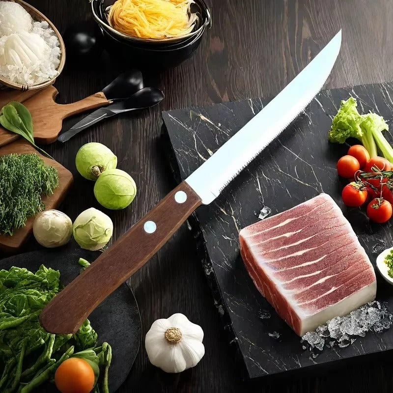 Premium Stainless Steel Steak Knife Set with Ergonomic Wooden Handles & Serrated Edges - Perfect for Grilling & Dining