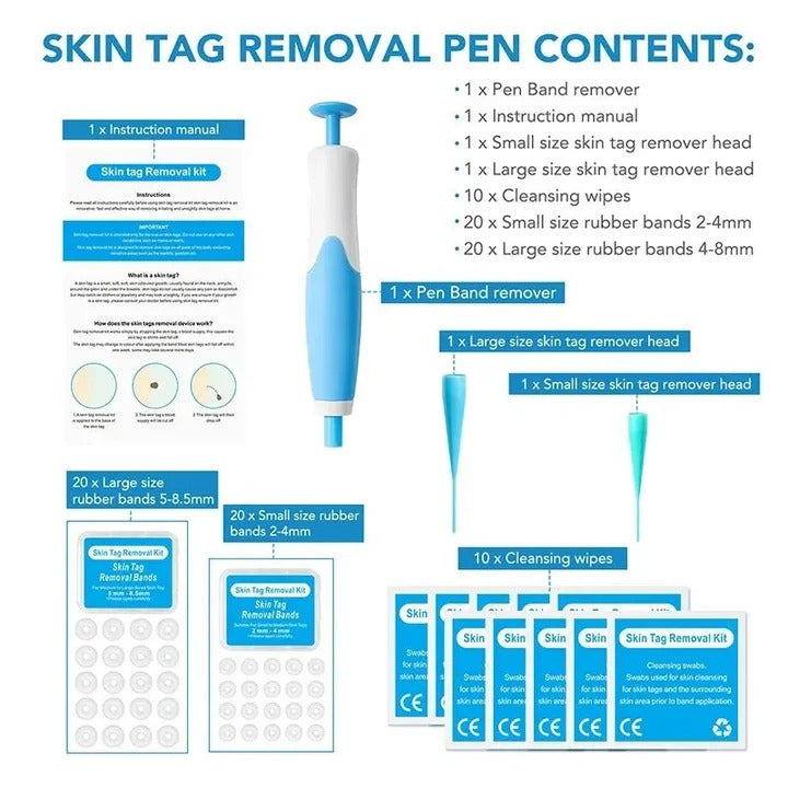 Skin Tag Removal Kit - Complete Set with Silicone Bands & Precision Pen Tool for Safe & Easy Removal