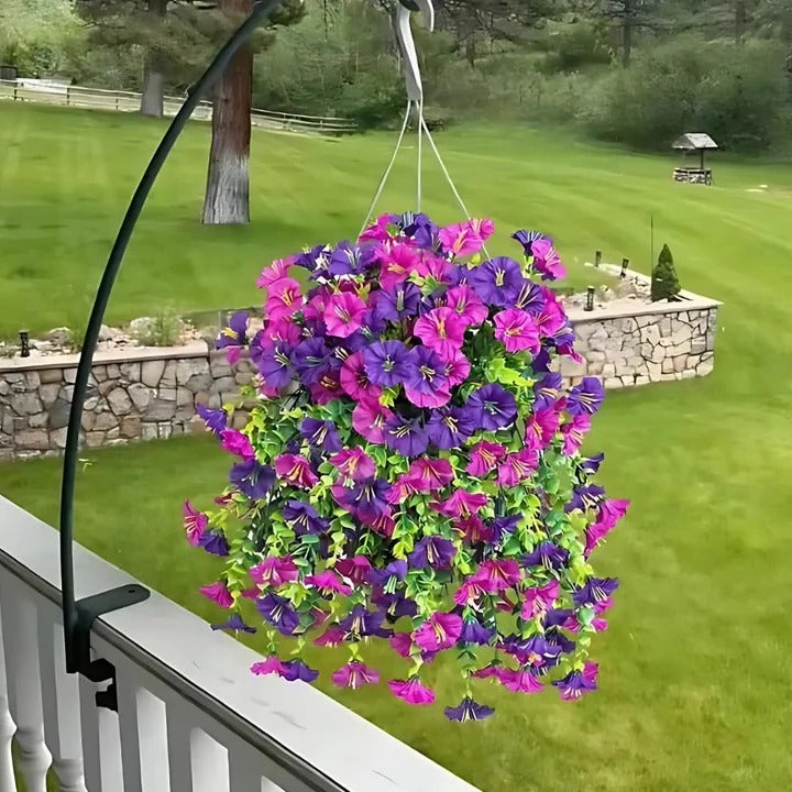 Realistic Artificial Morning Glory Hanging Vines for Outdoor Decor - UV Resistant, Lifelike Greenery for Patios, Gardens, and Porches