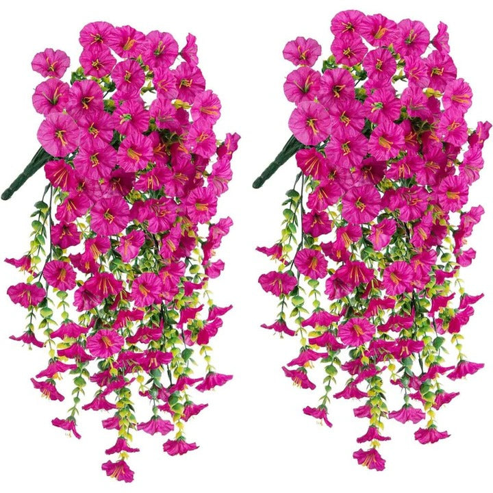 Realistic Artificial Morning Glory Hanging Vines for Outdoor Decor - UV Resistant, Lifelike Greenery for Patios, Gardens, and Porches