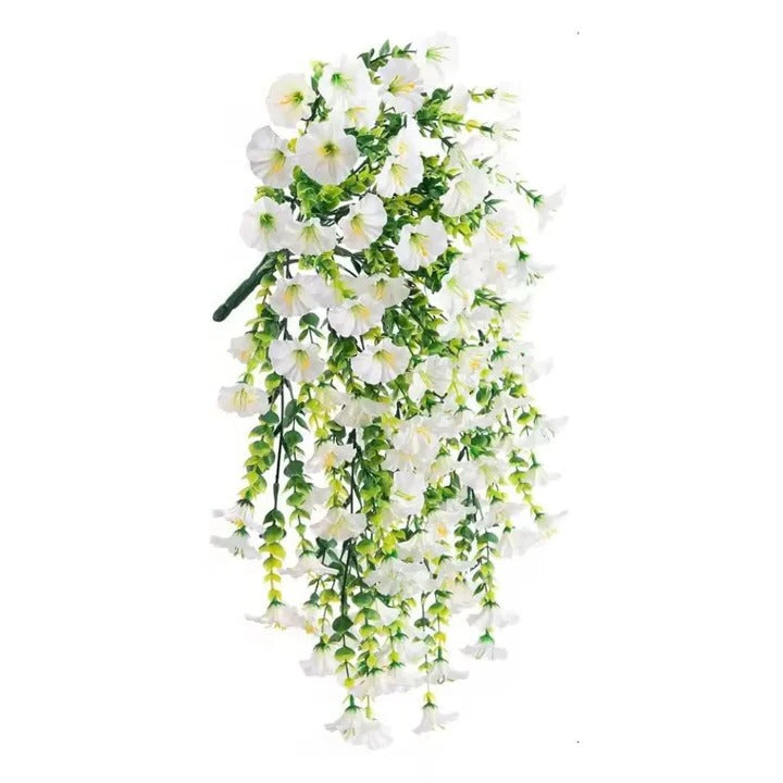 Realistic Artificial Morning Glory Hanging Vines for Outdoor Decor - UV Resistant, Lifelike Greenery for Patios, Gardens, and Porches