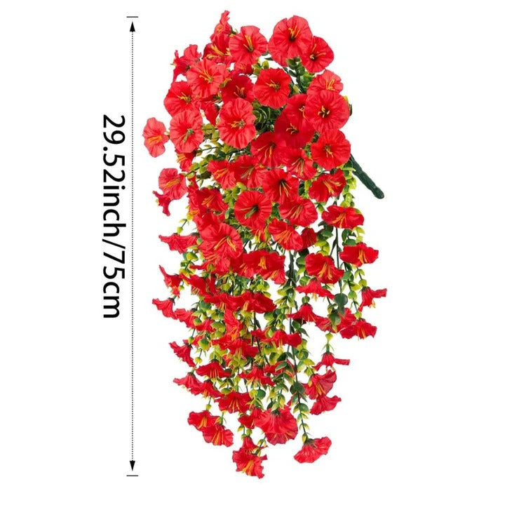 Realistic Artificial Morning Glory Hanging Vines for Outdoor Decor - UV Resistant, Lifelike Greenery for Patios, Gardens, and Porches