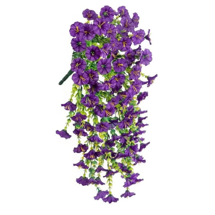 Realistic Artificial Morning Glory Hanging Vines for Outdoor Decor - UV Resistant, Lifelike Greenery for Patios, Gardens, and Porches